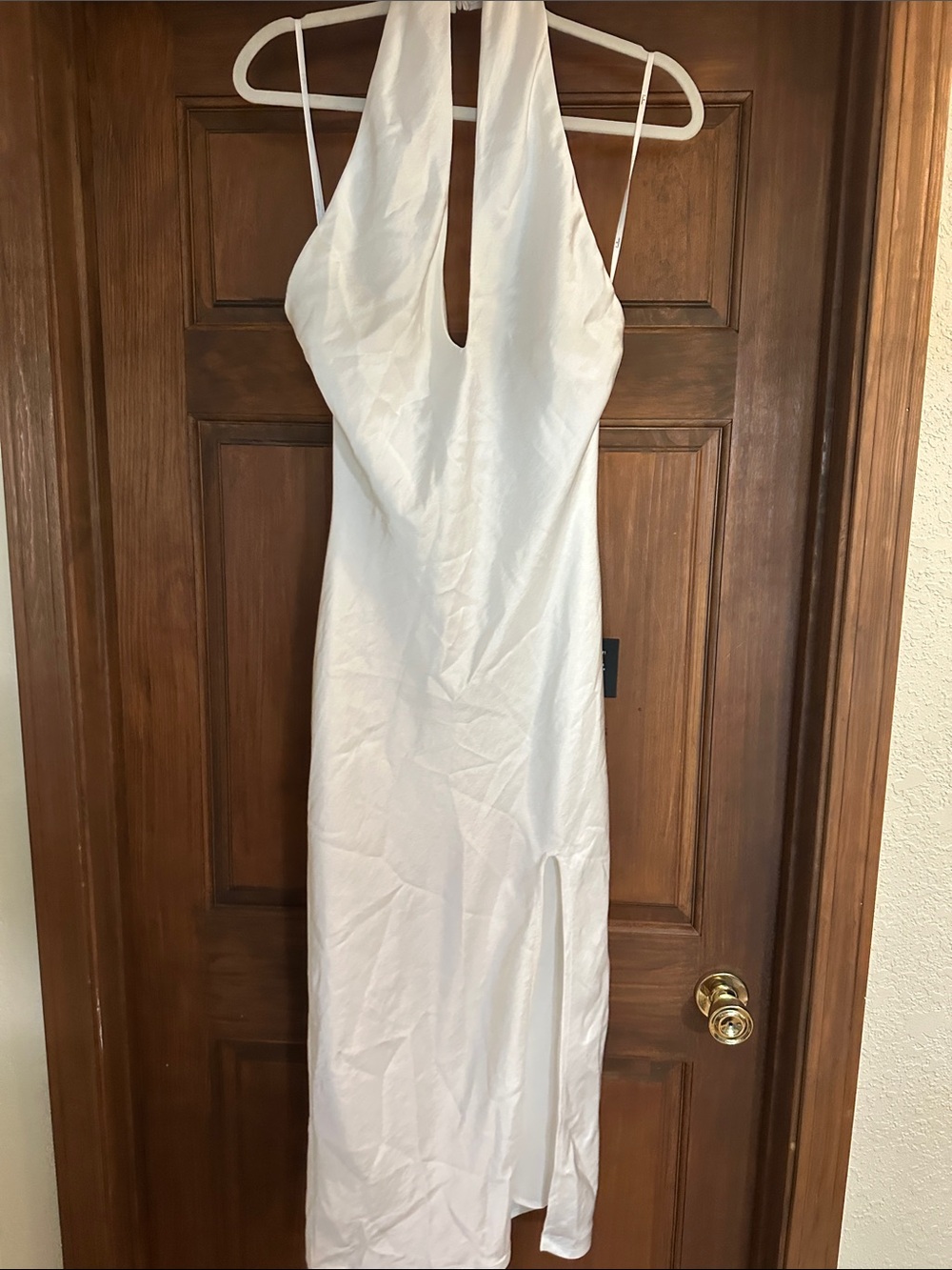 Lulu's White Halter V-Neck Maxi Dress with Slit